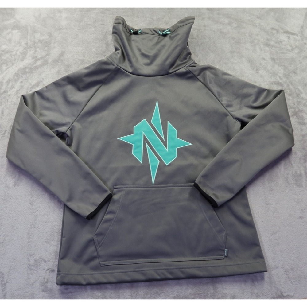 Nomad Mens Performance Fleece Hoodie Gray Teal‎ Funnel Neck Pullover NWT